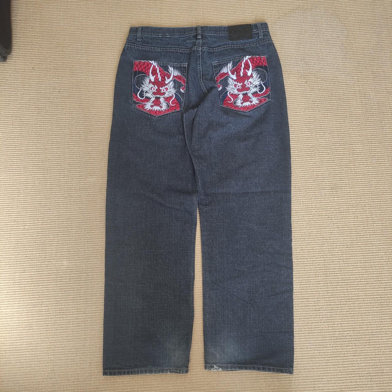 g unit embroidered baggy jeans red dragon pattern... - Depop
