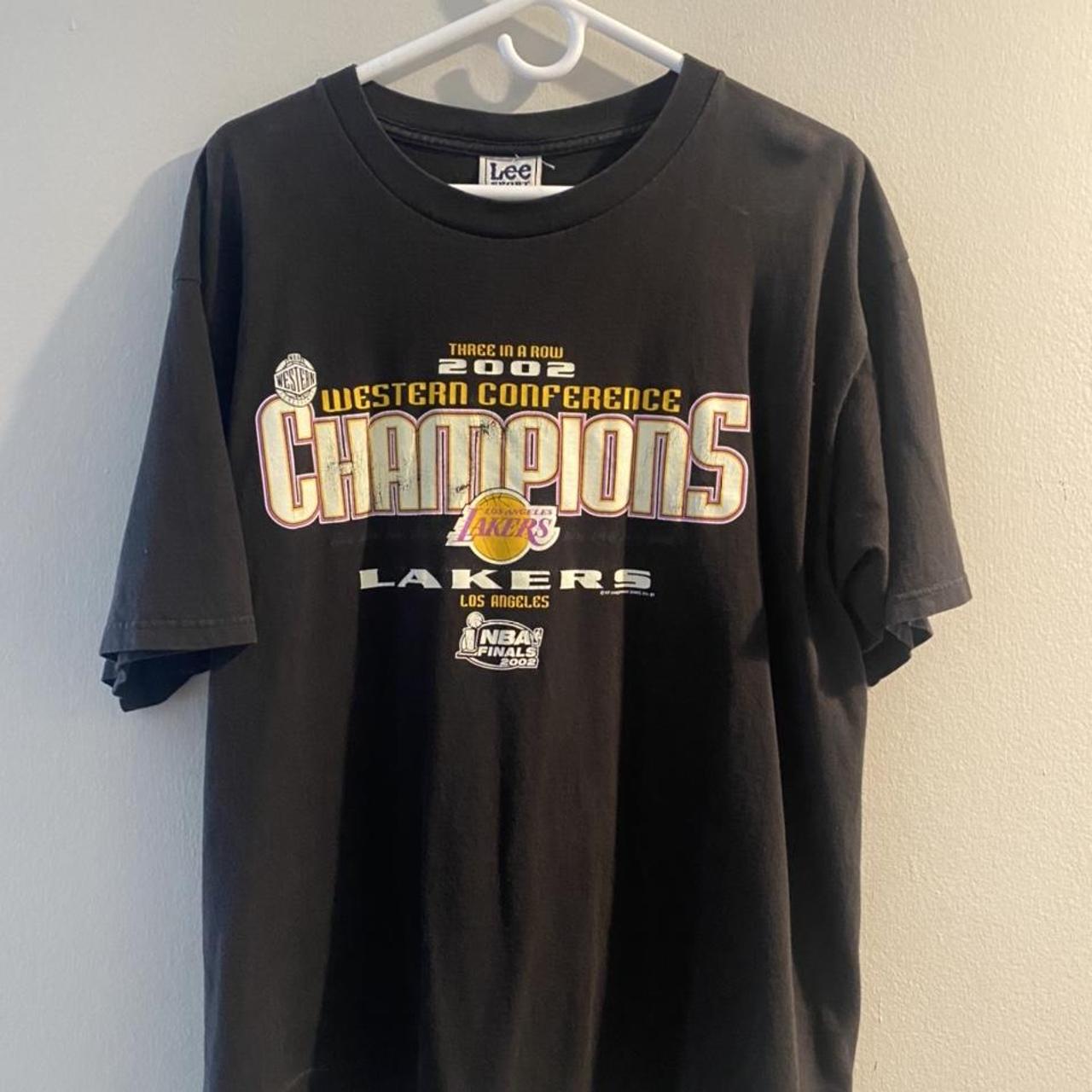 Vintage 2002 Lakers Championship Tee Size XL Flaws... - Depop