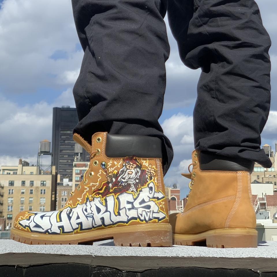 Customized made-to-order graffiti style Timberland... - Depop