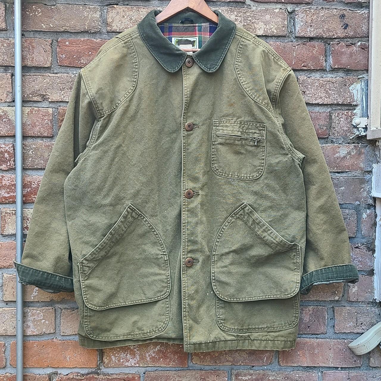 Vintage LL Bean olive green jacket with corduroy... - Depop