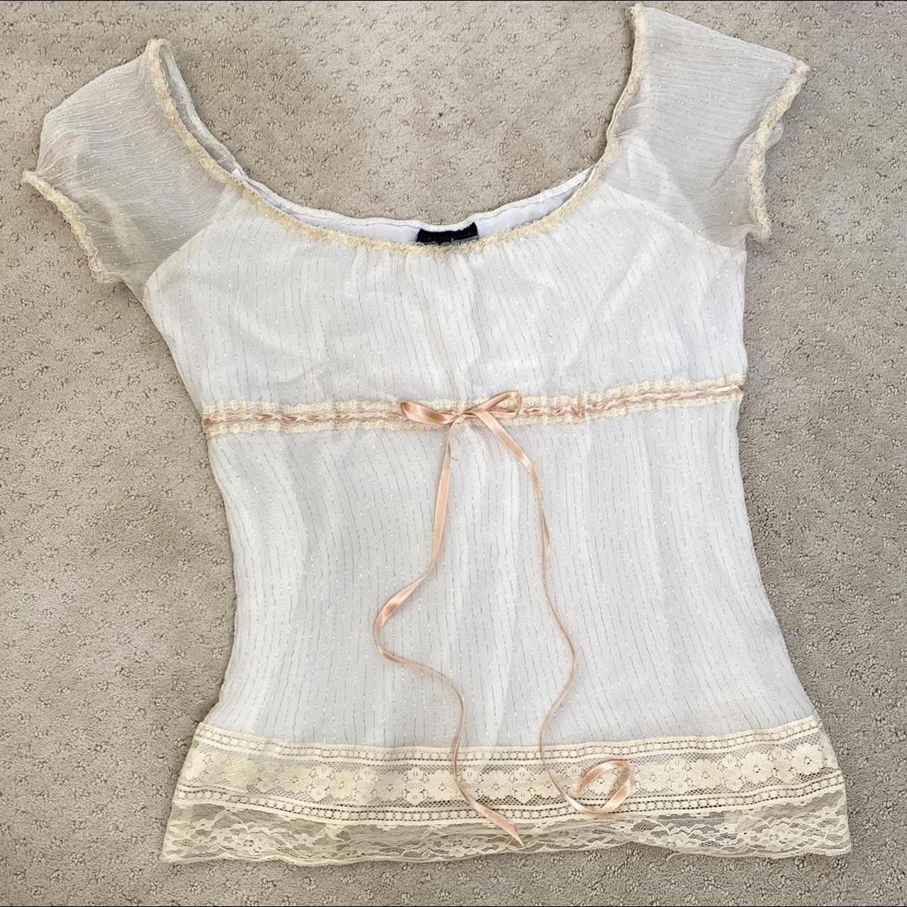 the sheer yellow babydoll top with lace detail 🌸... Depop