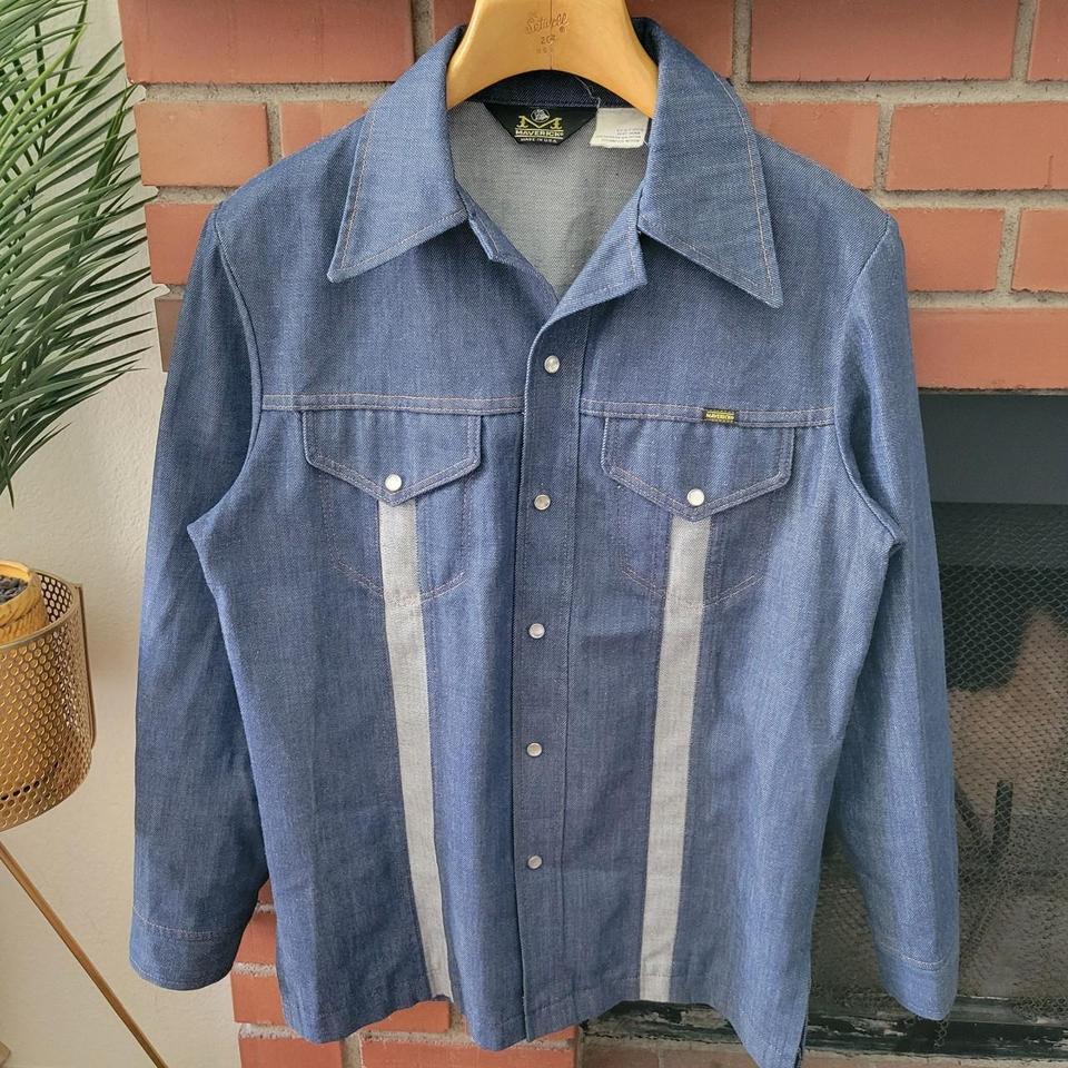 Vintage 70s maverick denim pearl snap shirt Tagged... - Depop