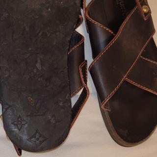 $995 Louis Vuitton Men's Brown Leather Sandals Sz LV 9 US 10 AUTHENTIC😍