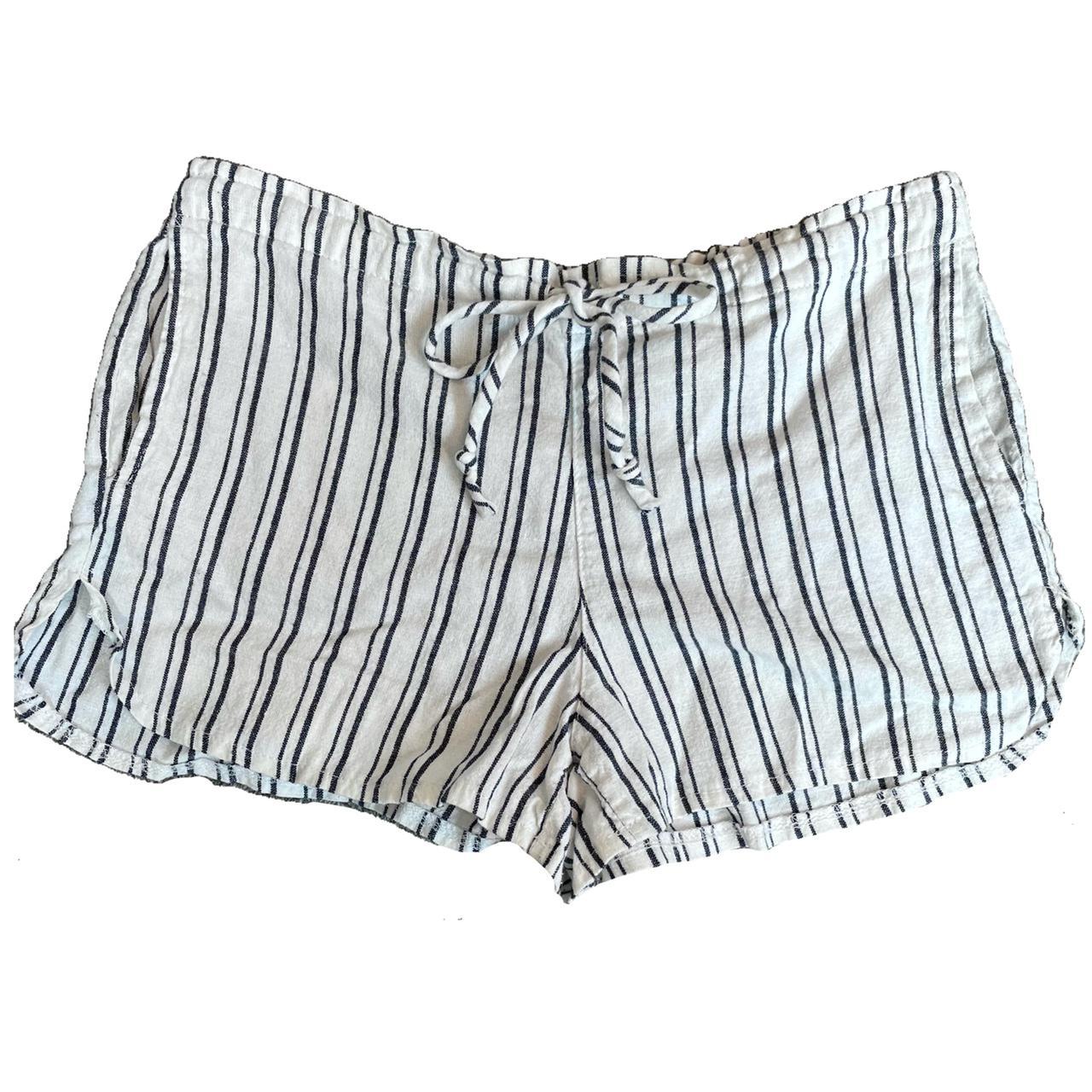 black and white striped linen brandy melville shorts... - Depop