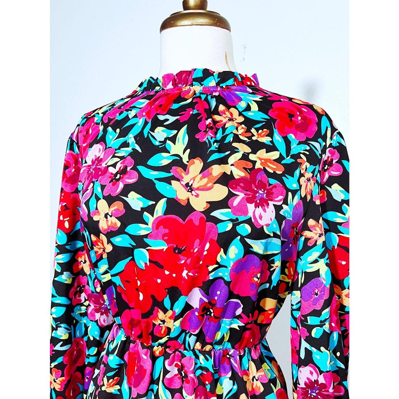 Multicolored Floral Long Sleeve Ruffled Mini... Depop