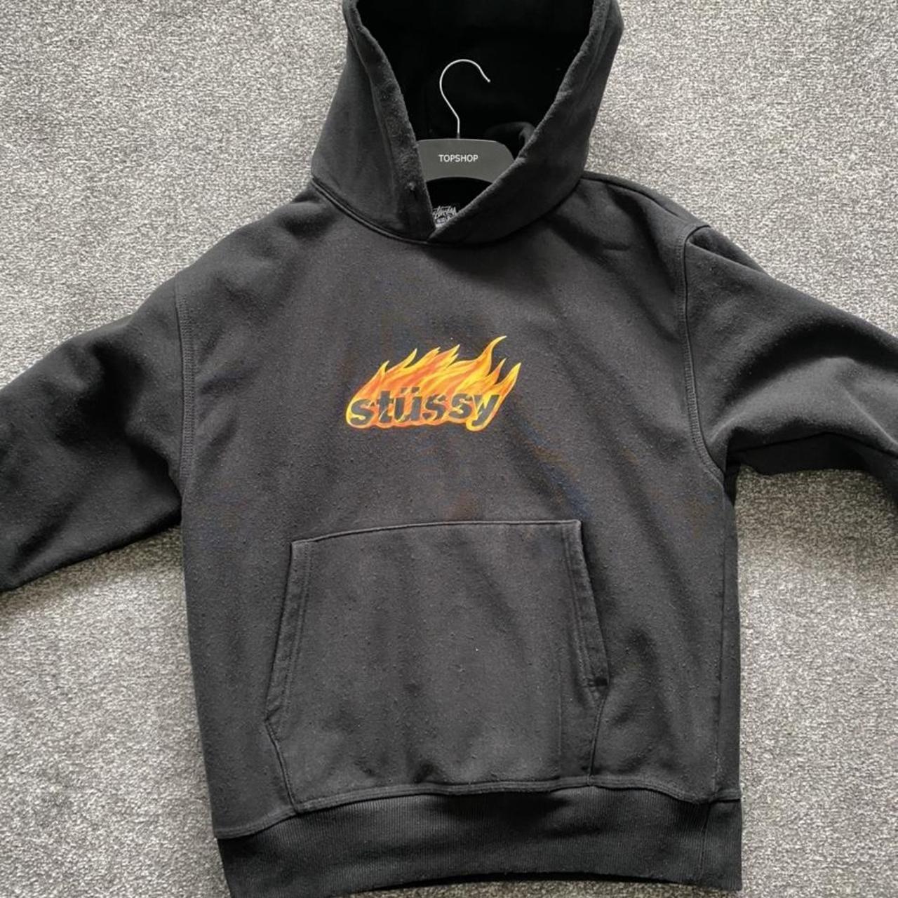 Black Stussy flame hoodie size small. Has a bleach... - Depop