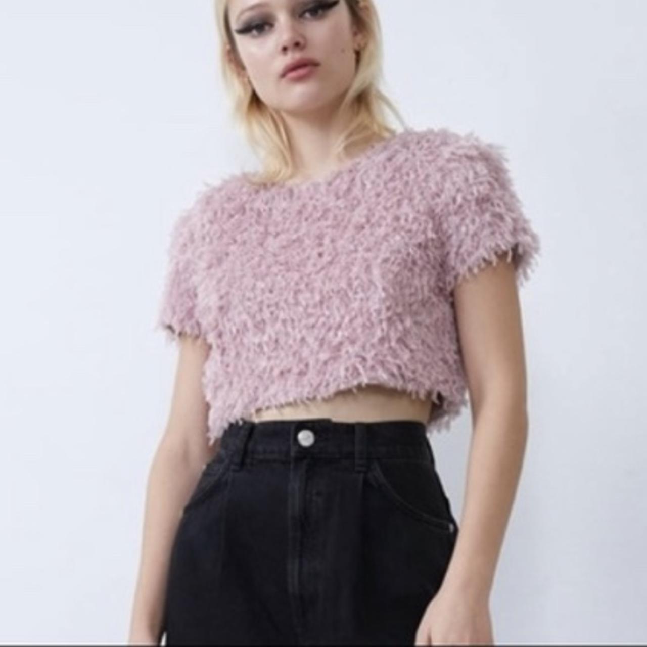 pink feather top zara