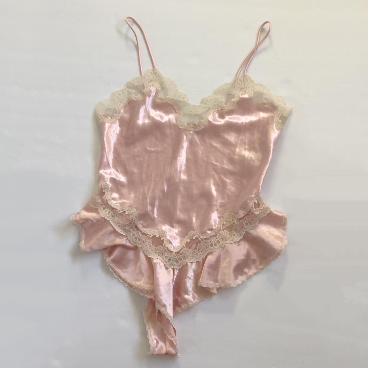 Vintage Satin Teddy Bodysuit. Soft pink satin (100%... - Depop