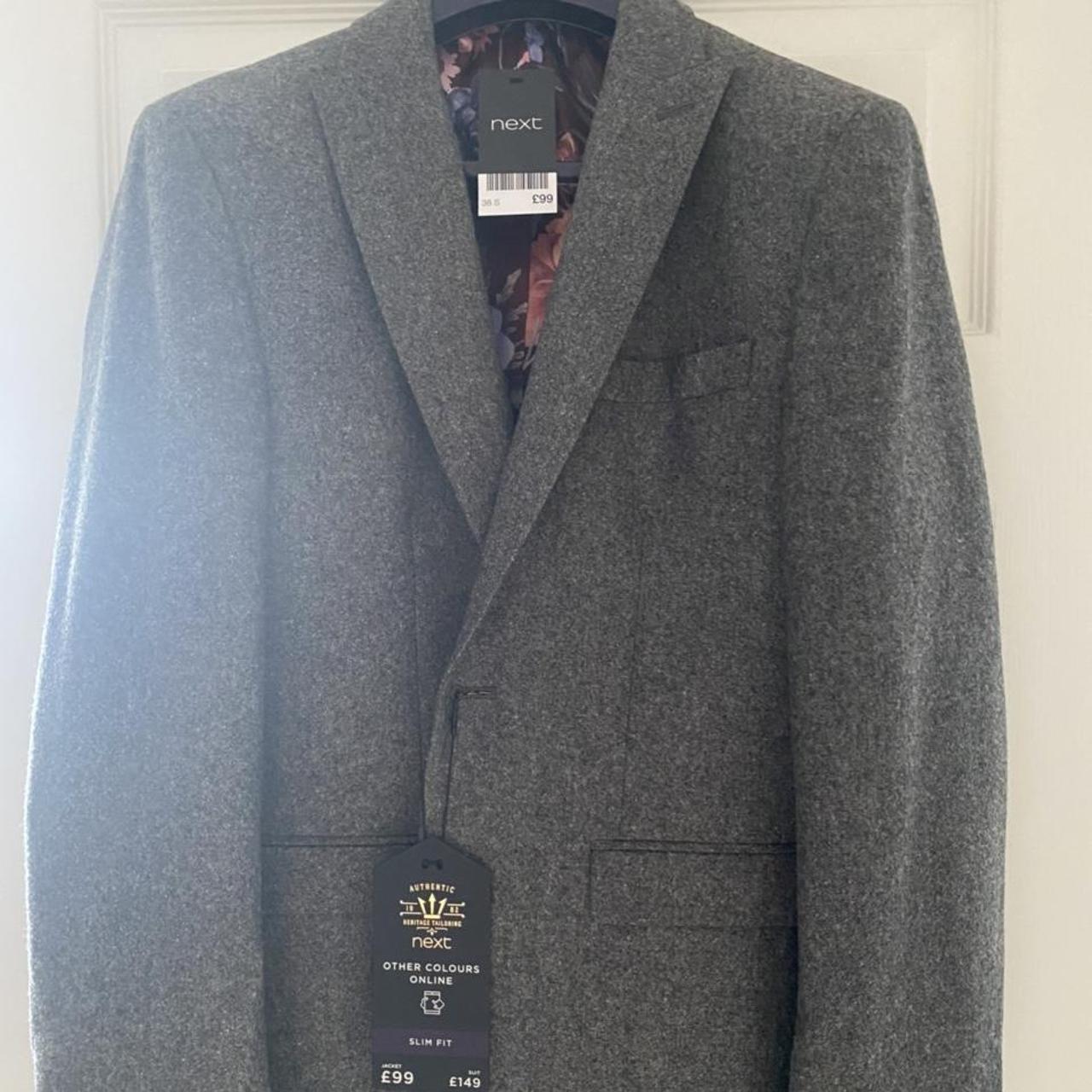 Next grey slim fit suit jacket Size 38S - Depop