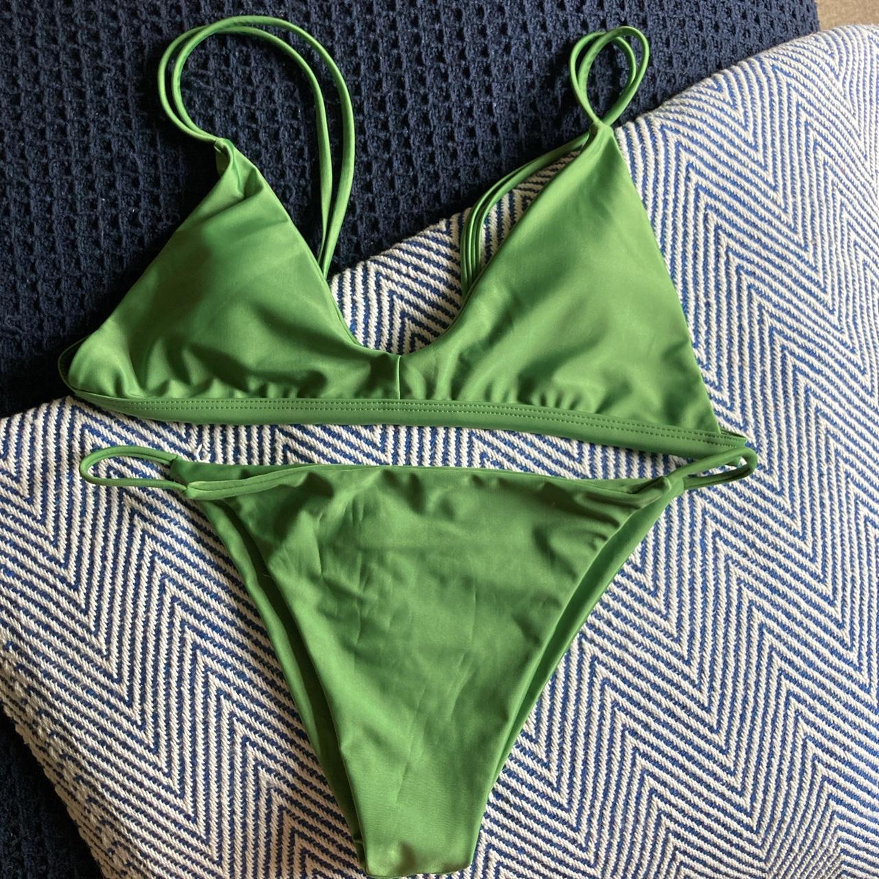 Green double strap bikini SHEIN/ zaful Says XL on... Depop