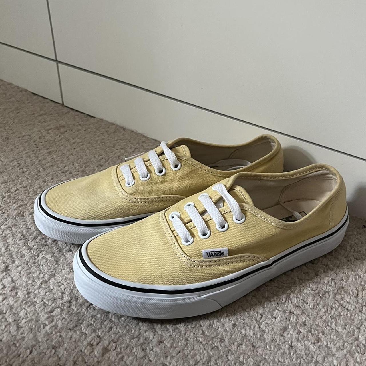 Vans Women's Yellow and White Trainers | Depop