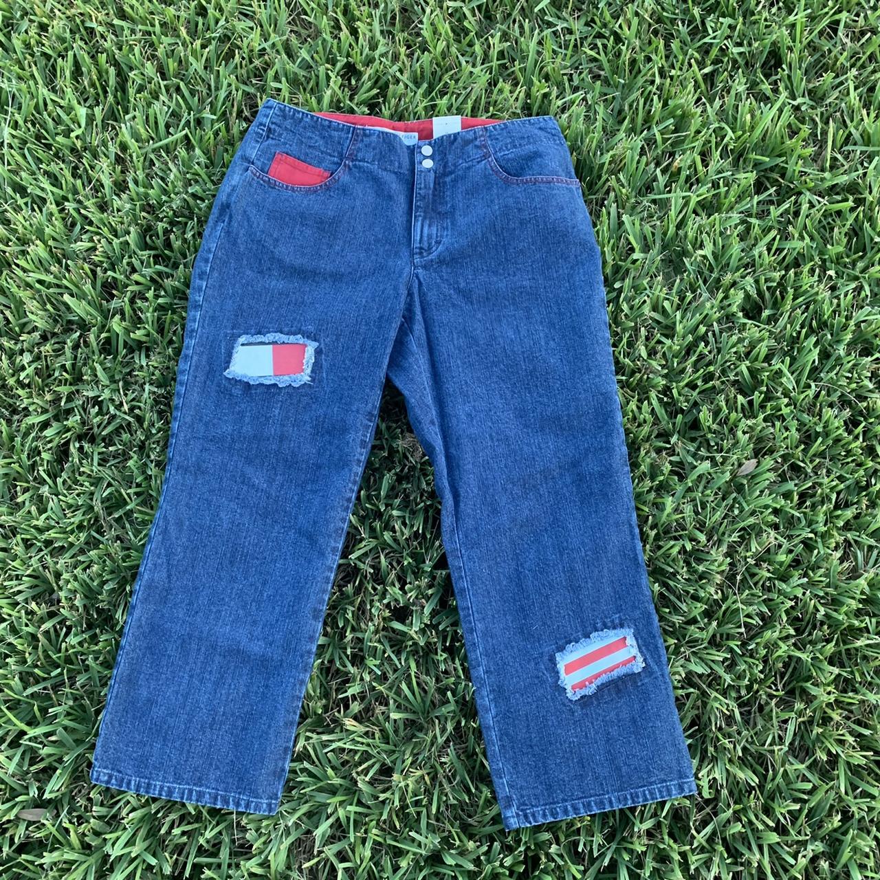 Tommy Hilfiger Women's Blue and Red Jeans | Depop