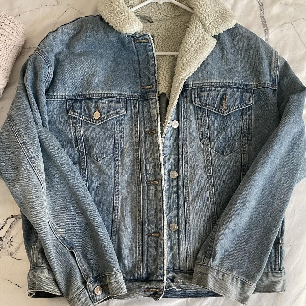 ASOS Denim Jacket in Midwash Blue, with sherpa lined... - Depop