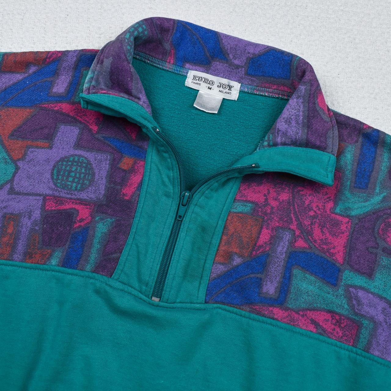 Vintage 80s funky sweatshirt jacket Teal green... - Depop