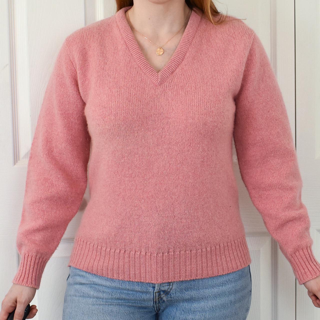 Vintage pink v-neck sweater Long sleeve v-neck knit... - Depop