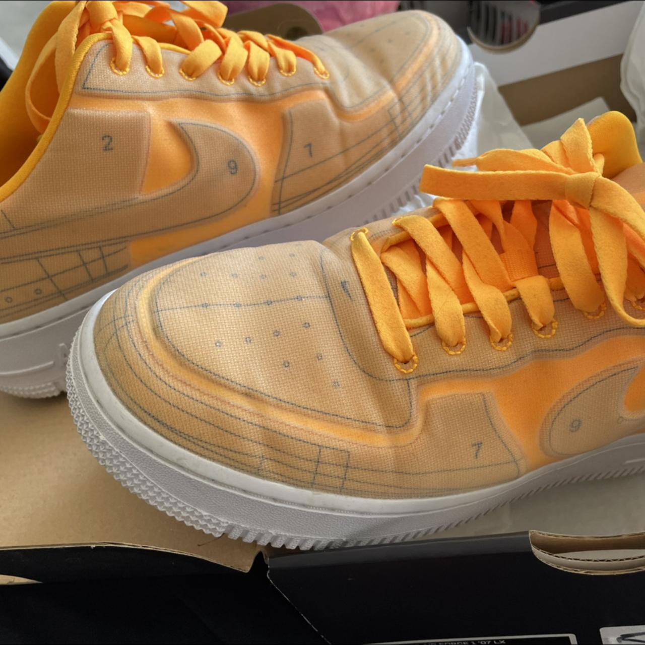 Nike Air Force 1 orange tick with reflective laces. - Depop