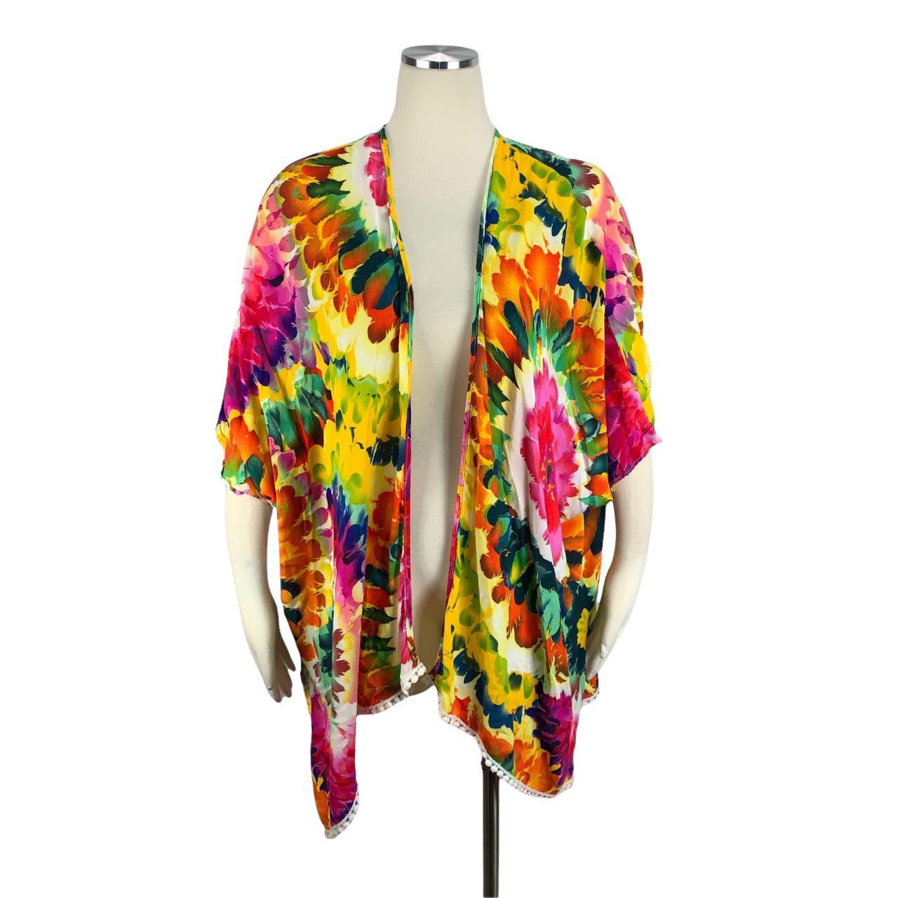 Bright multicolor cardigan - loose. Polyester/cotton... - Depop