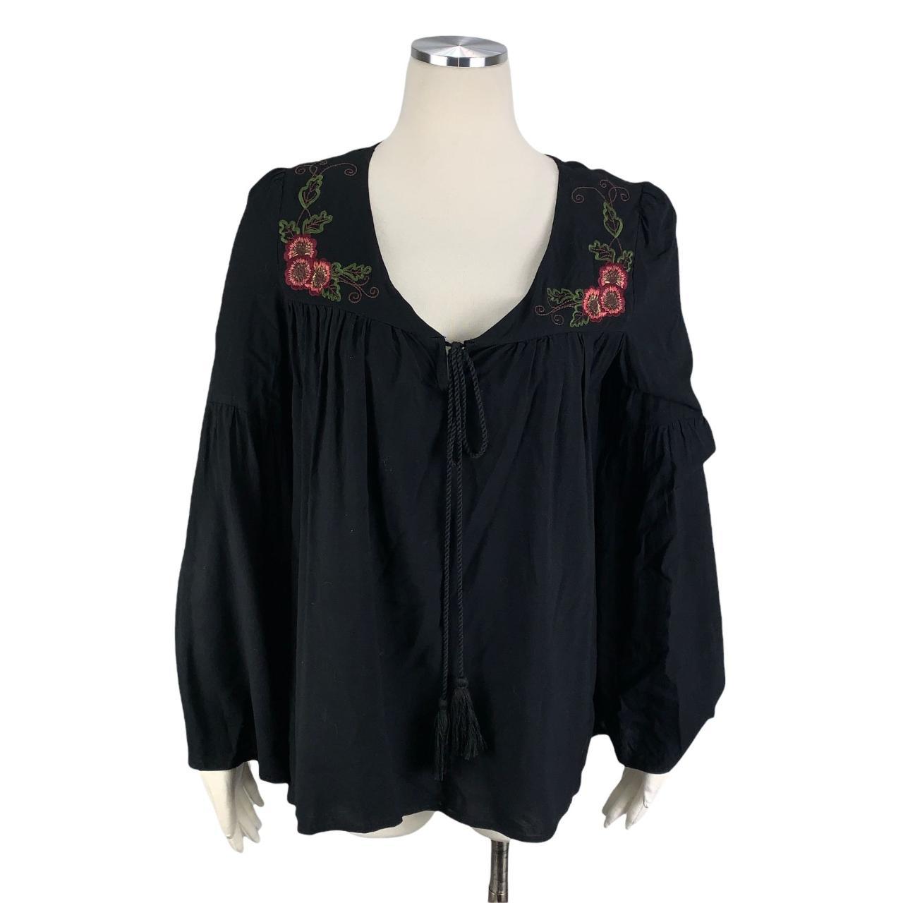 Jodifl - black loose long sleeve top with floral... - Depop