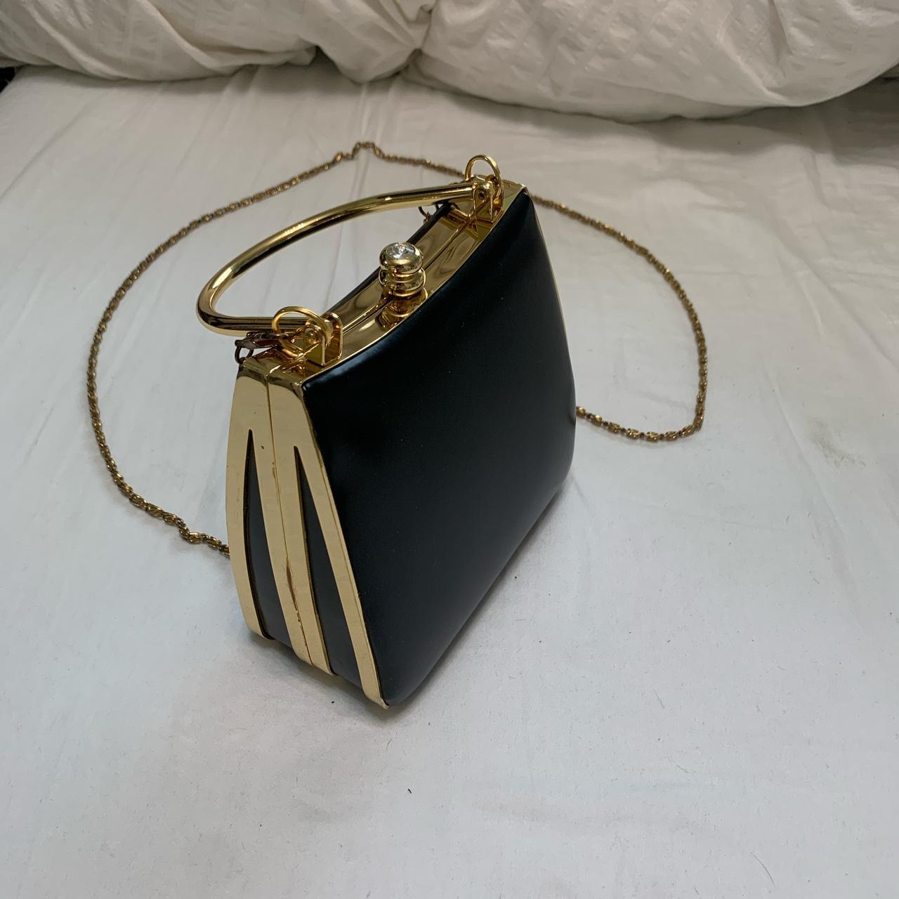 Vintage bag black with gold design. The gold parts... - Depop