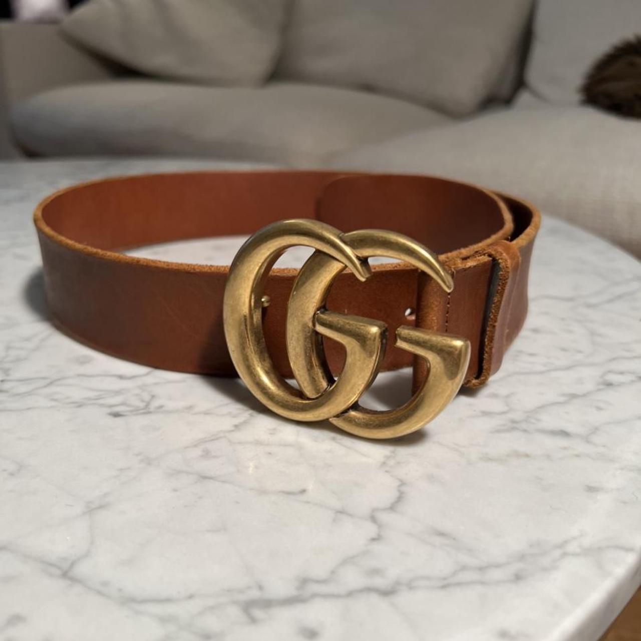 Gucci Women's Gold and Brown Belt | Depop