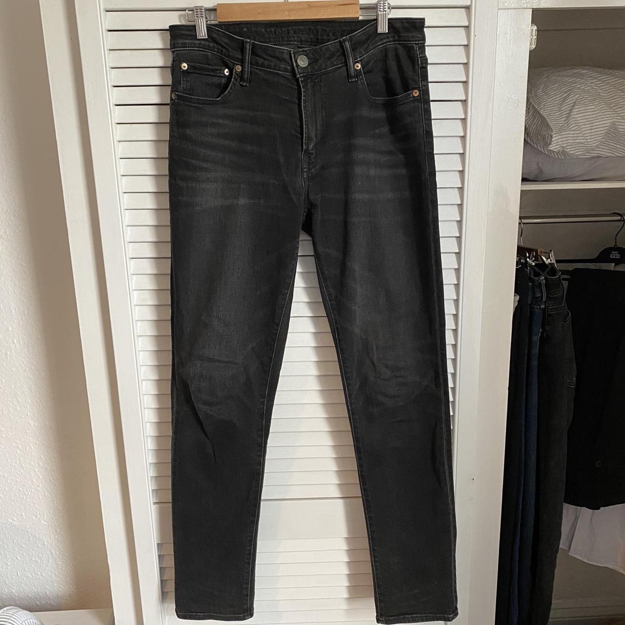 American eagle skinny fit air flex jeans in black,... - Depop