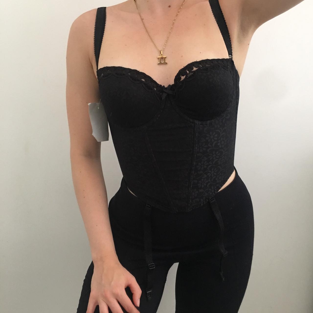 Vintage 90s black corset top with boned structure.