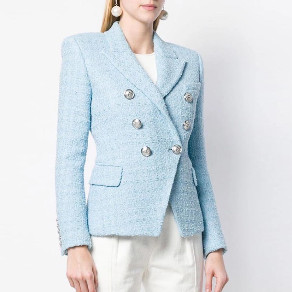 Balmain blue deals tweed blazer