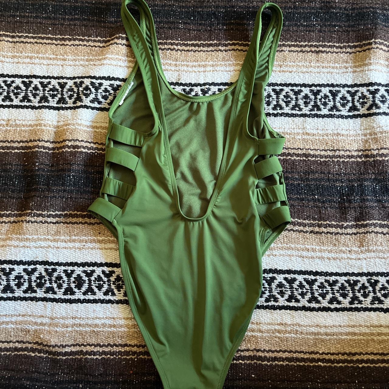 green one piece swimsuit/bodysuit - high leg, low... - Depop