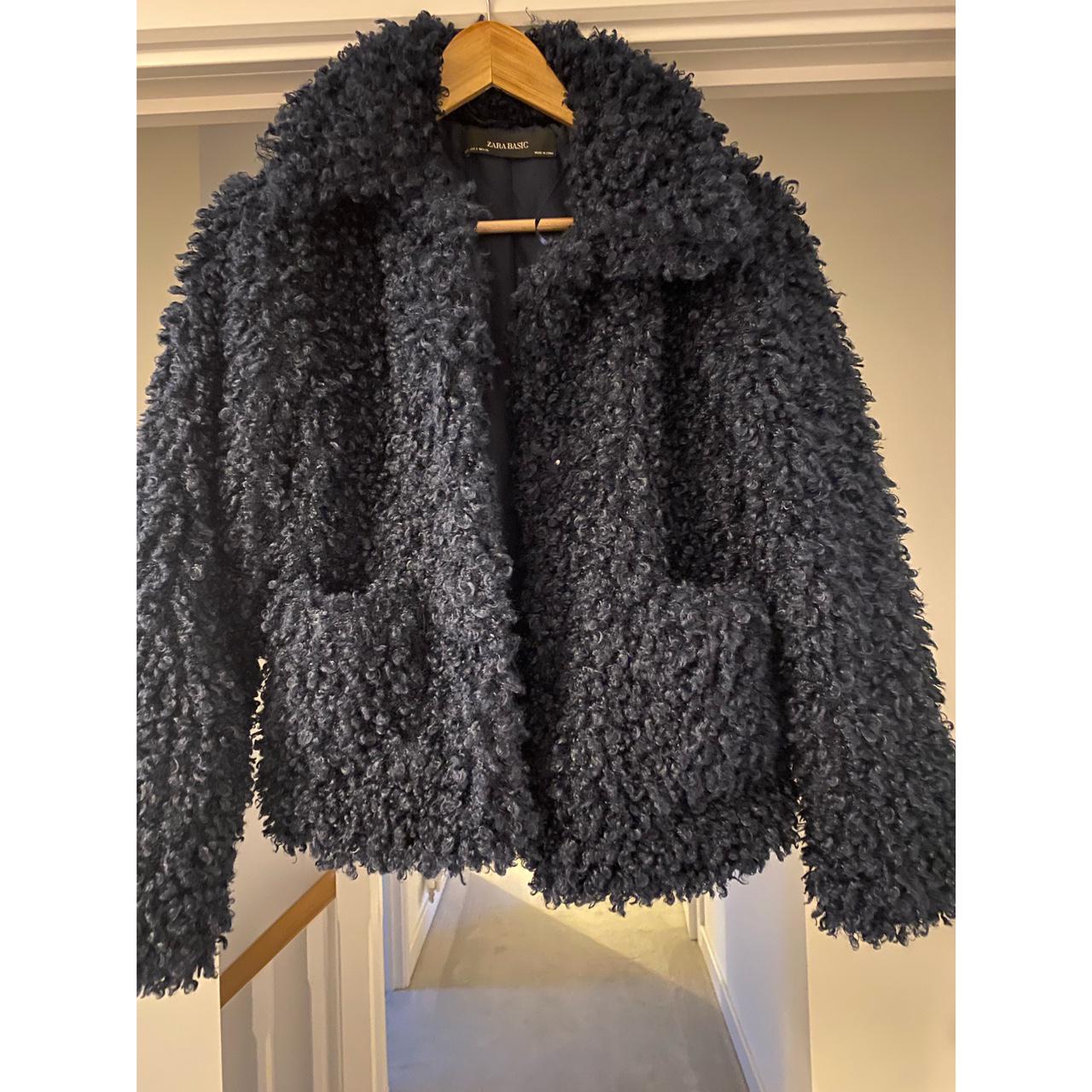 zara navy teddy coat