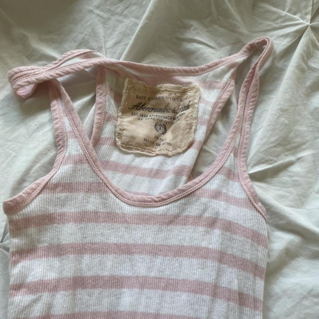 Abercrombie baby pink and white striped tank Depop