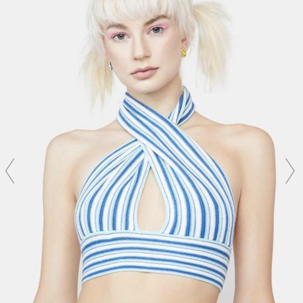 Dolls Kill Women's Blue and White Shirt Depop