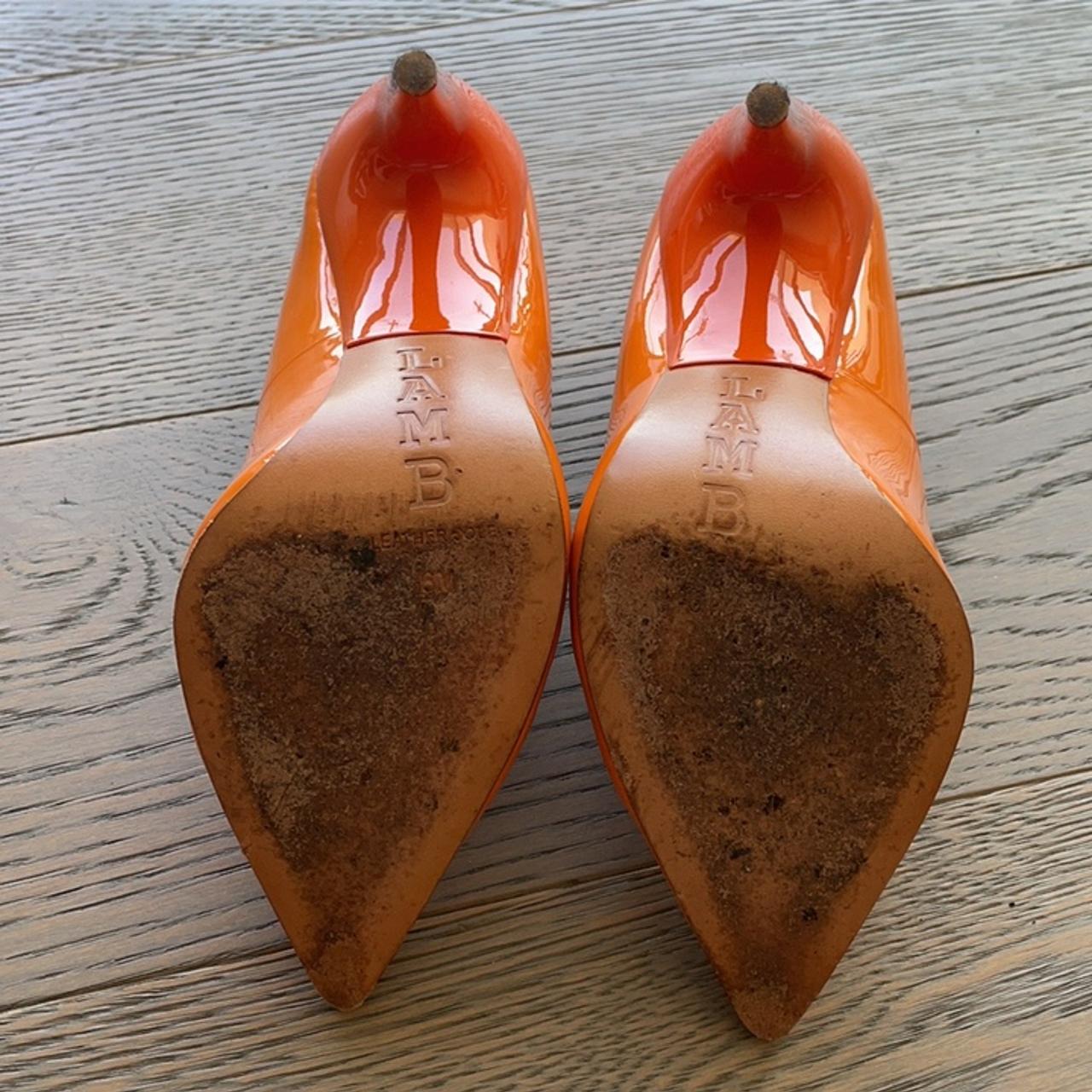 Orange patent clearance leather pumps