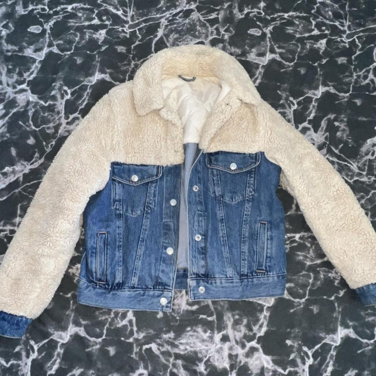 Topshop moto Borg denim jacket Size 8 relaxed fit Depop