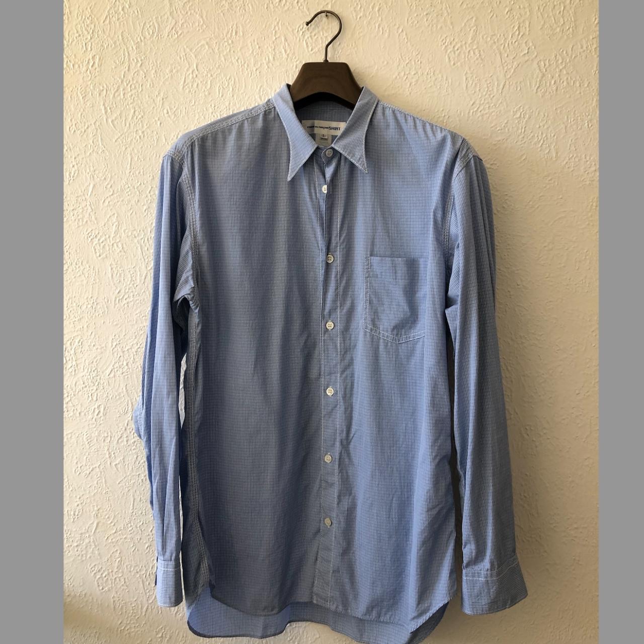 Comme des Garçons SHIRT Light blue/check point... - Depop