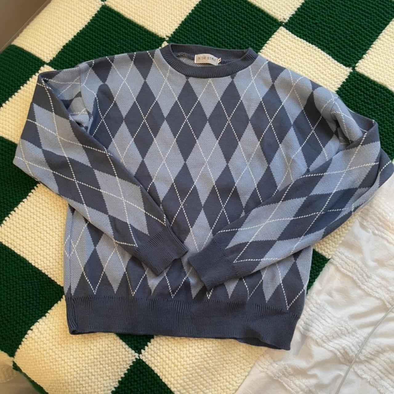 Blue argyle jumper - worn a couple times but in... - Depop