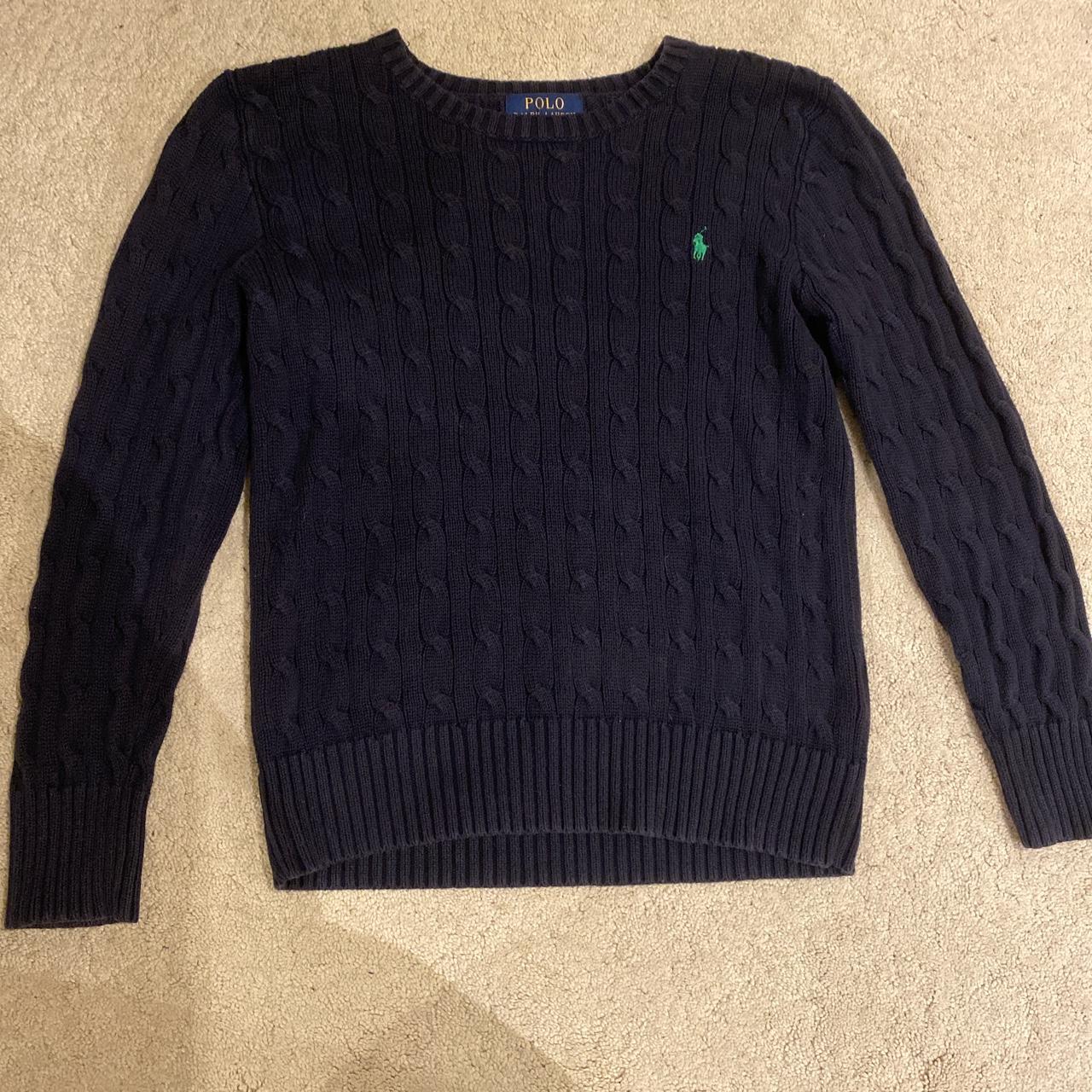 Polo Ralph Lauren cable knit jumper in navy Size M... - Depop