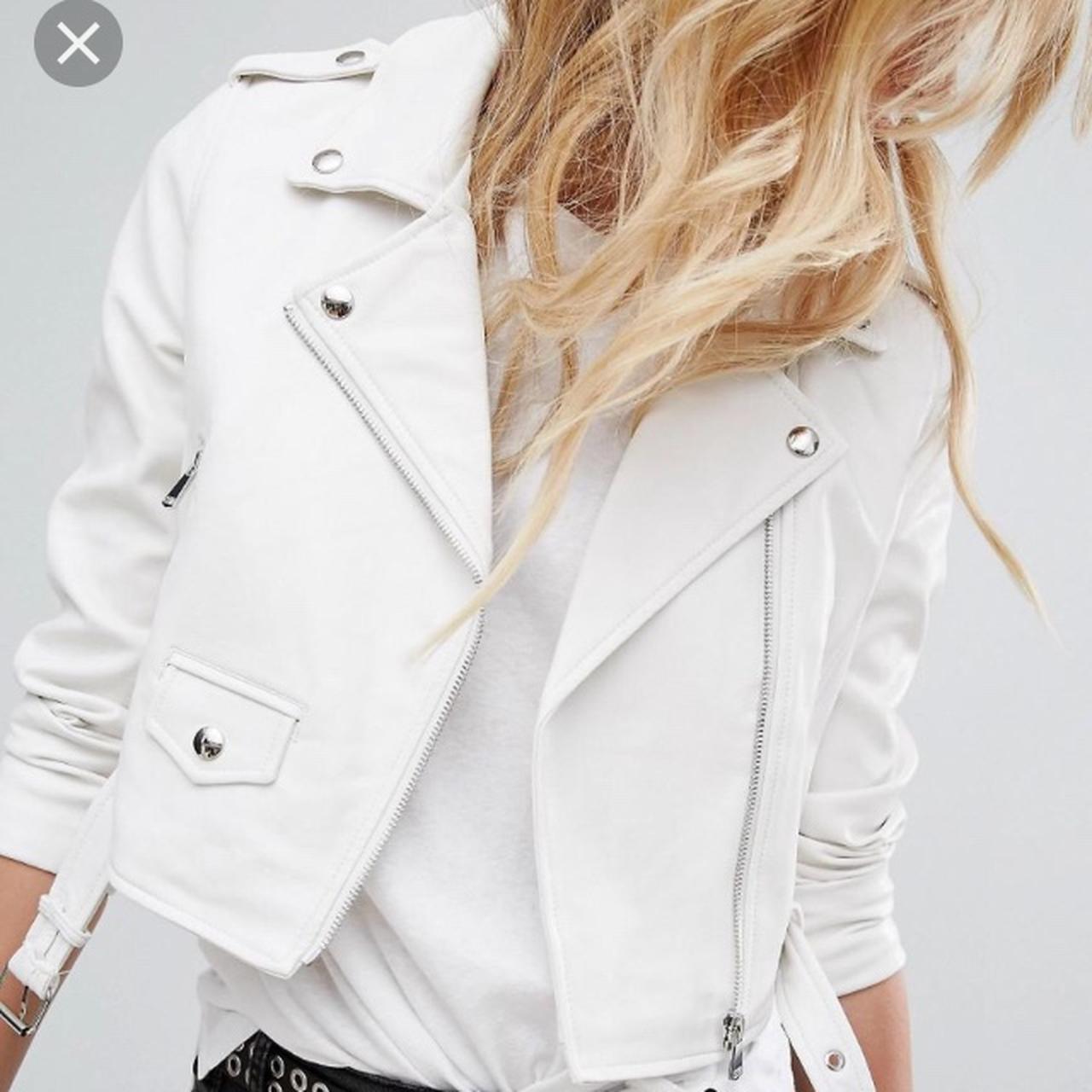 white leather jacket bershka