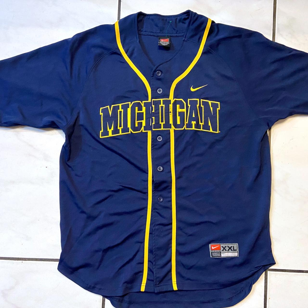 Vintage Michigan Wolverines Mens 2XL XXL Baseball Jersey Blue Stitched
