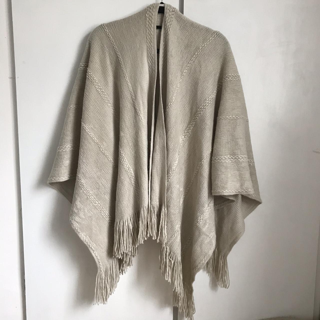 Debenhams knitted throw over/ cape with tassels... - Depop