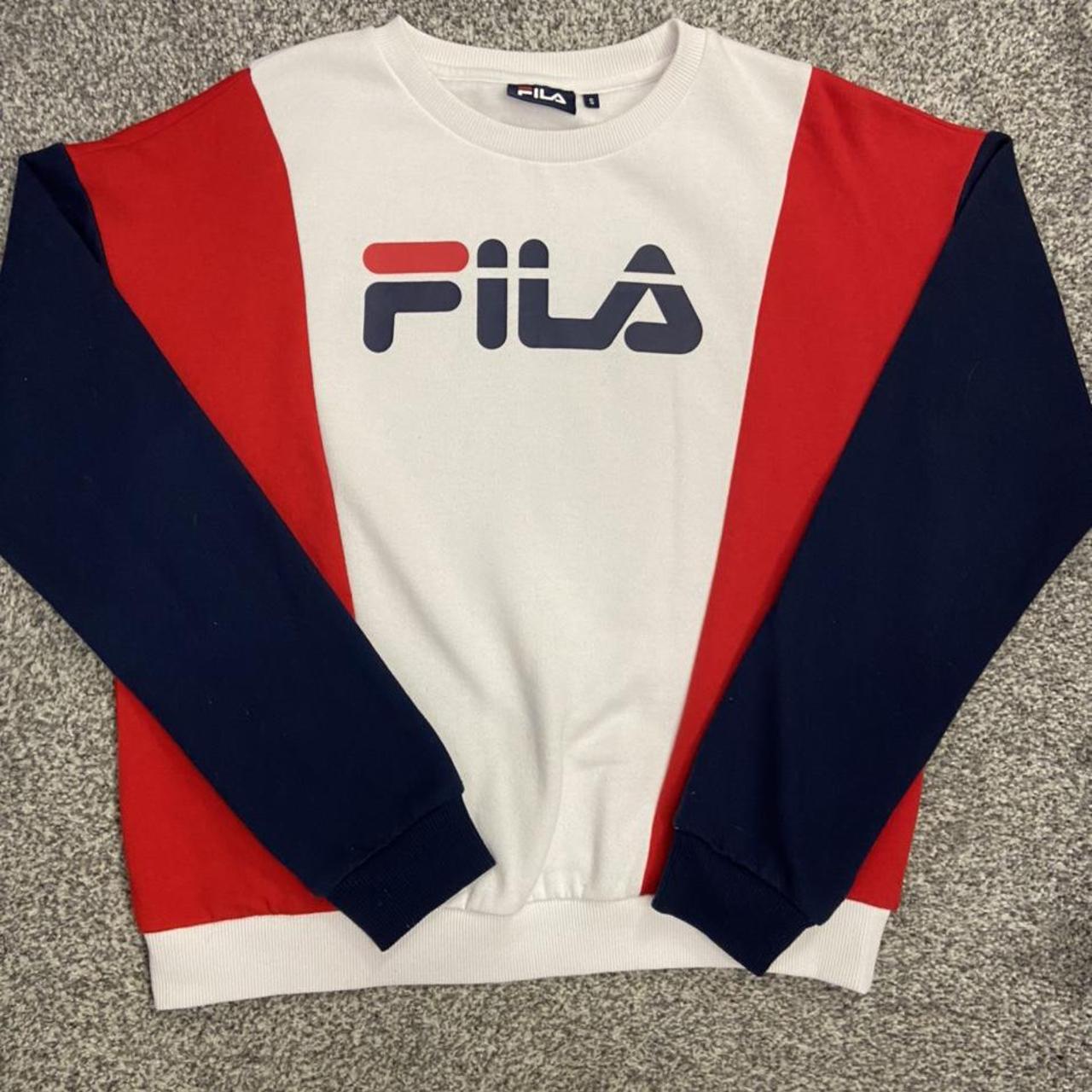 Fila Women's Red and Navy Sweatshirt | Depop