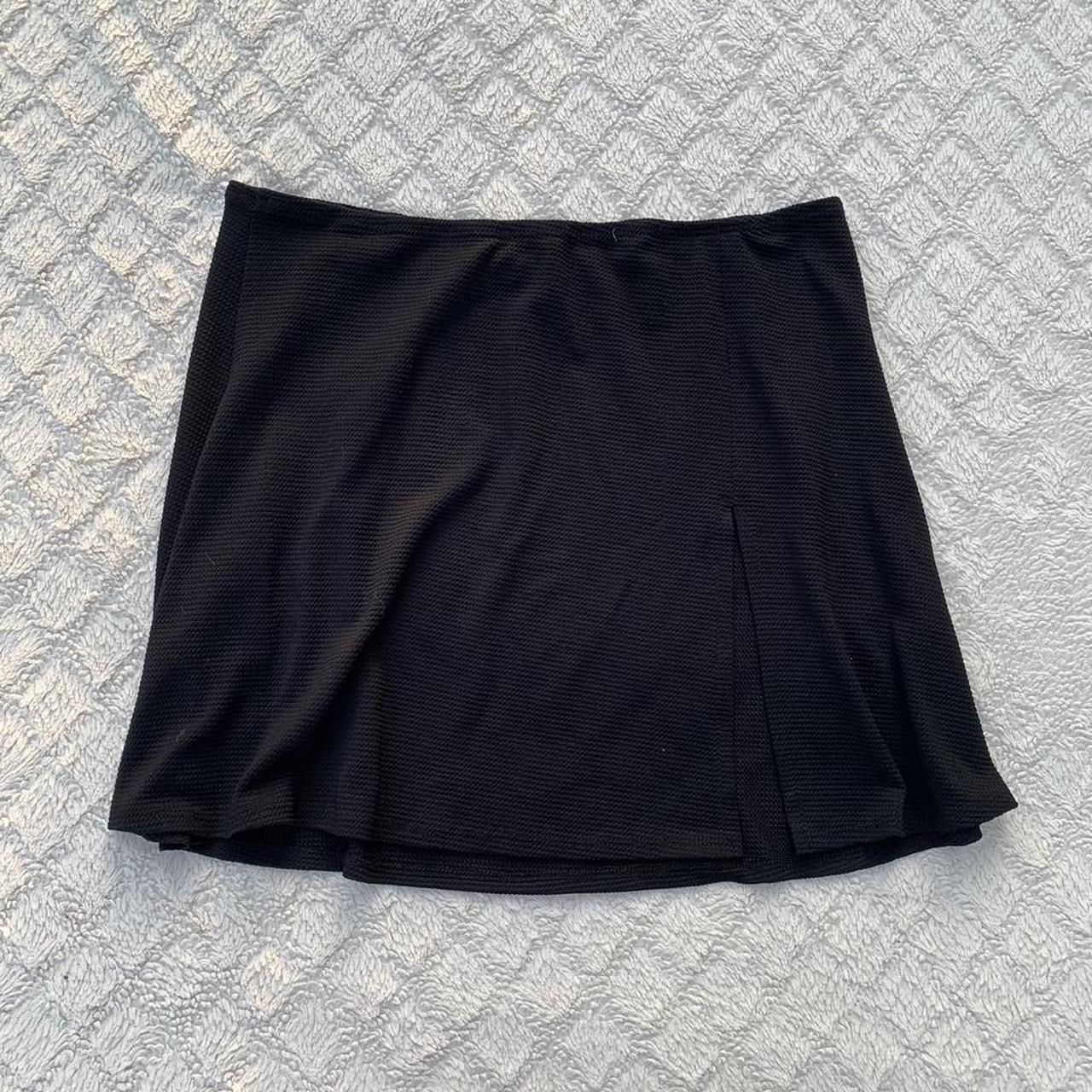 90’s black mini skirt with slit in perfect... - Depop