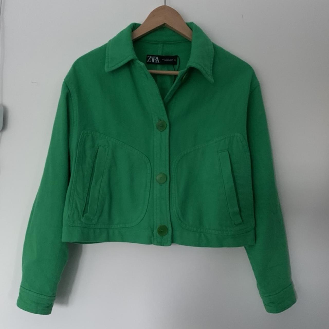 Green Zara Jacket , really comfy material perfect... - Depop