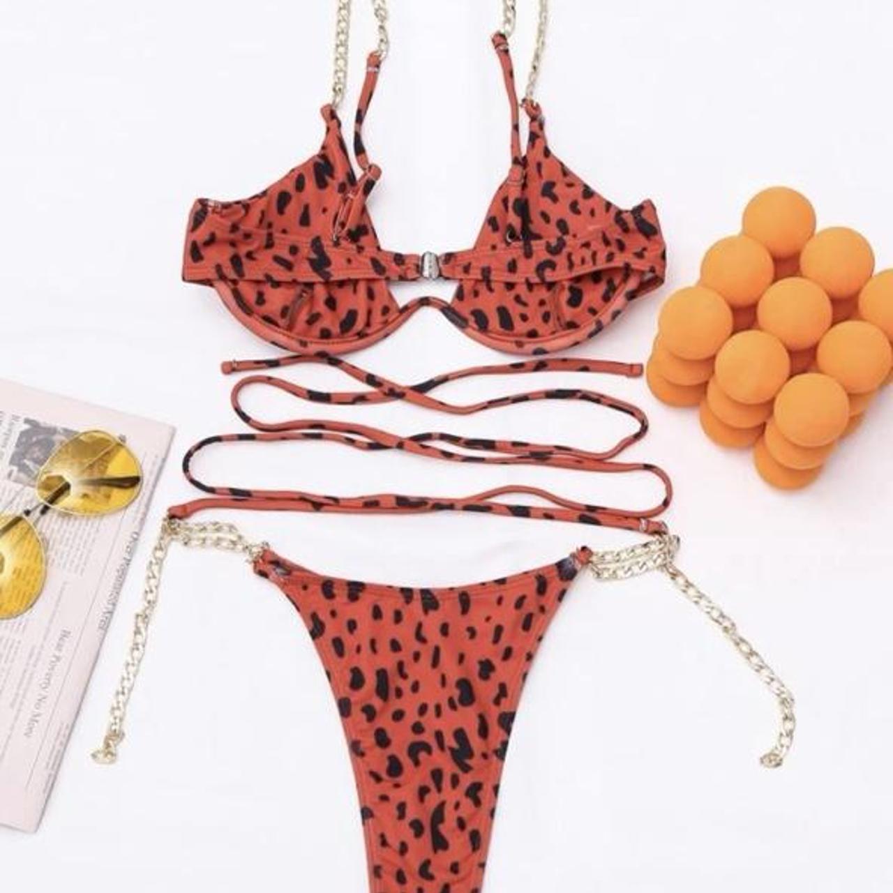 Shein Red Abs Black Leopard Print Bikini Set Size Depop