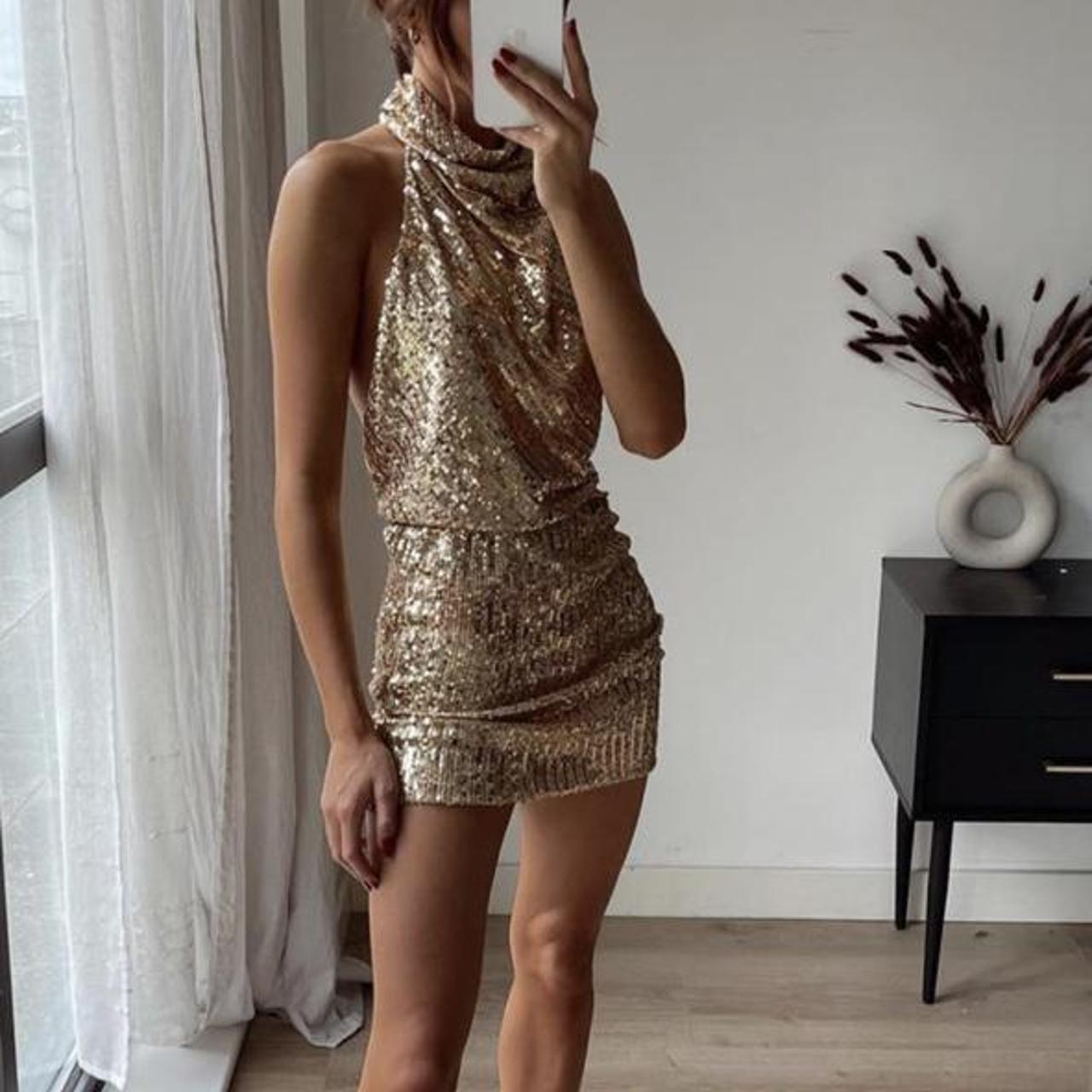 zara sequin backless dress