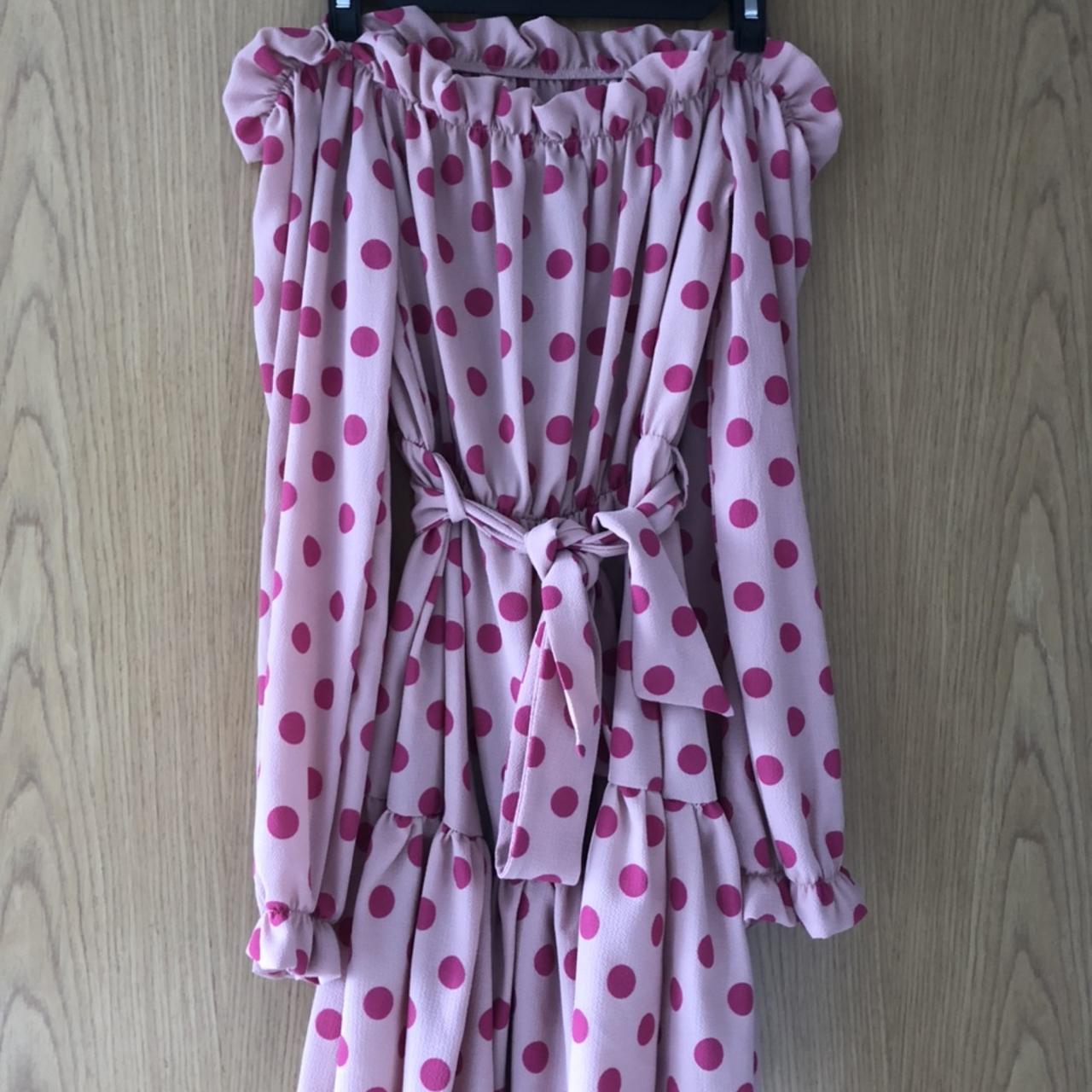 Pretty little thing pink polka dot bardot dress