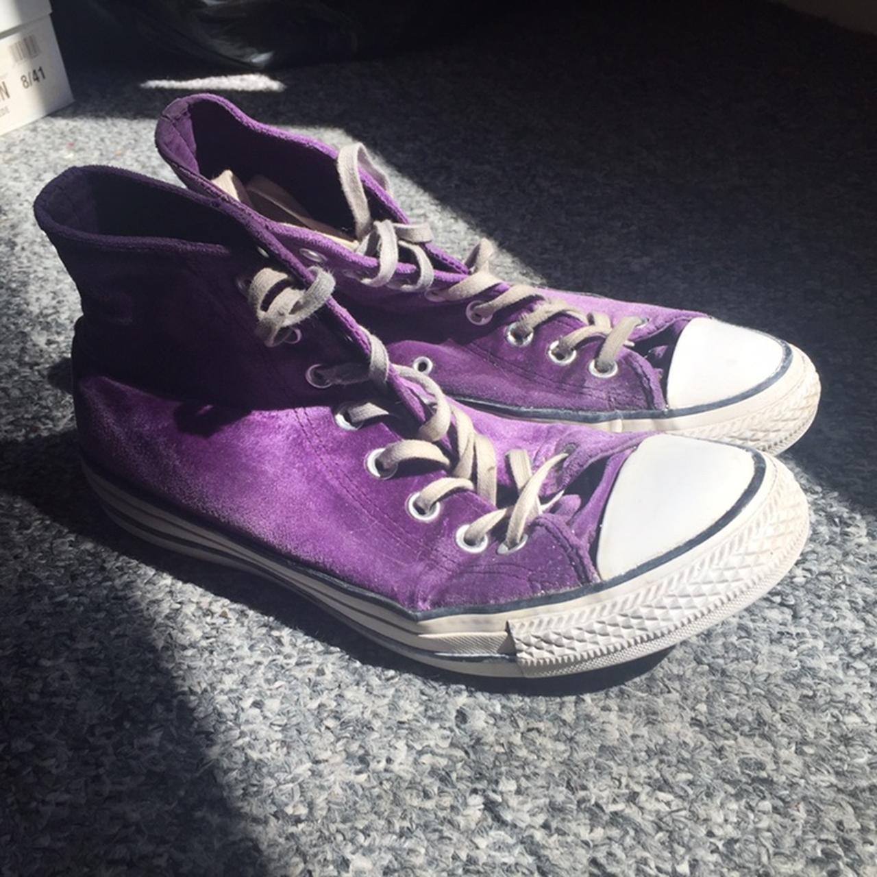 Unique Purple Velvet High Top Converse! Still in... - Depop