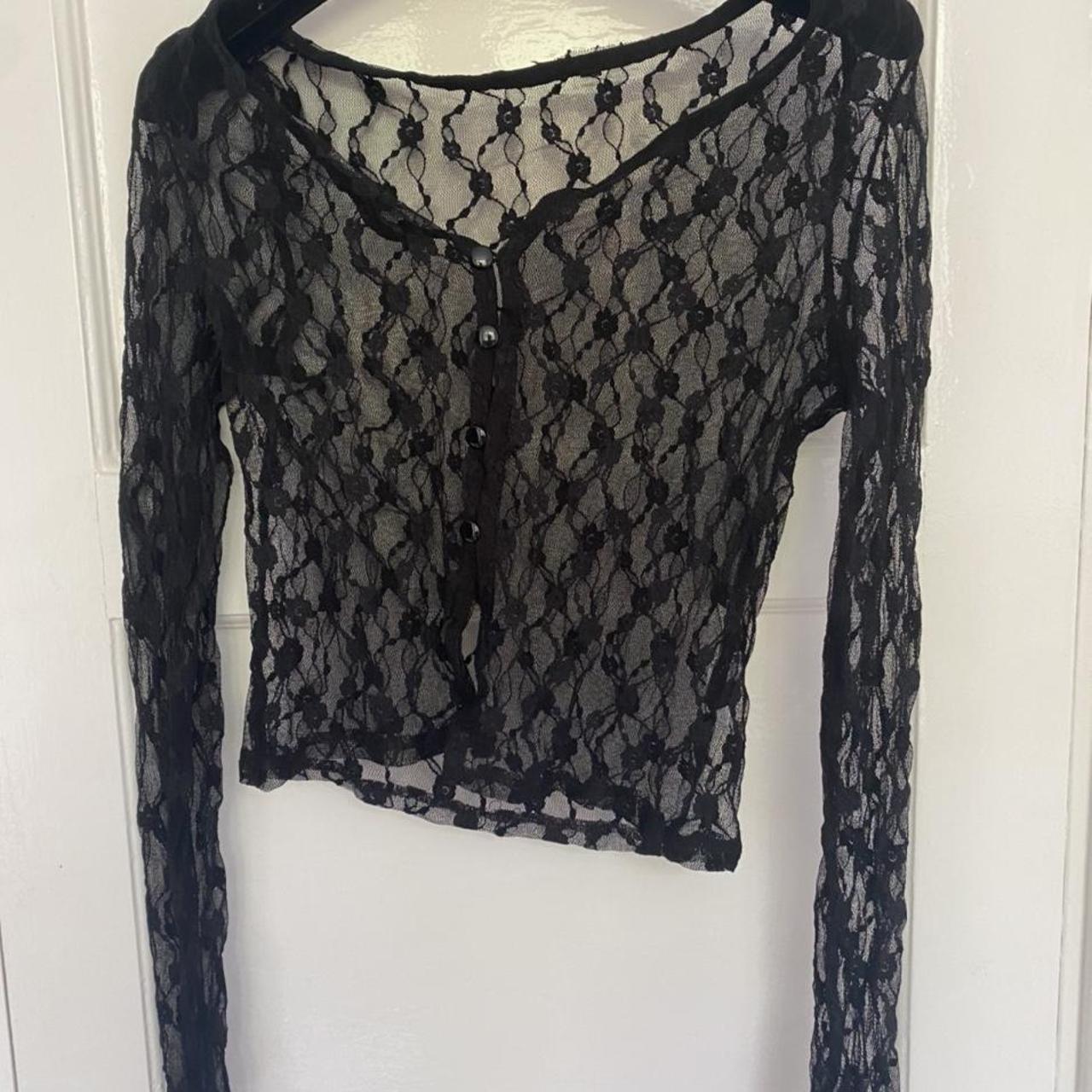 super cute sheer black mesh top patterned not sure... - Depop