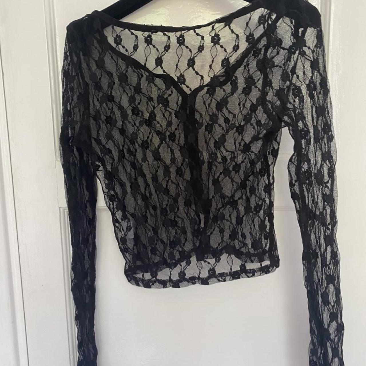 super cute sheer black mesh top patterned not sure... - Depop