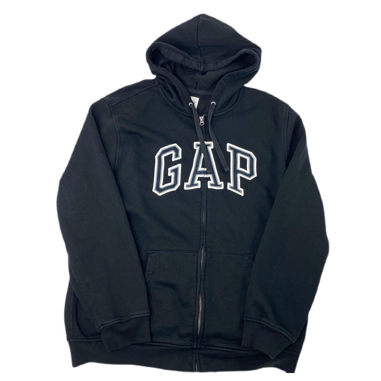 Mens GAP Full Zip Fleece Logo Hoodie Size XL Black... - Depop
