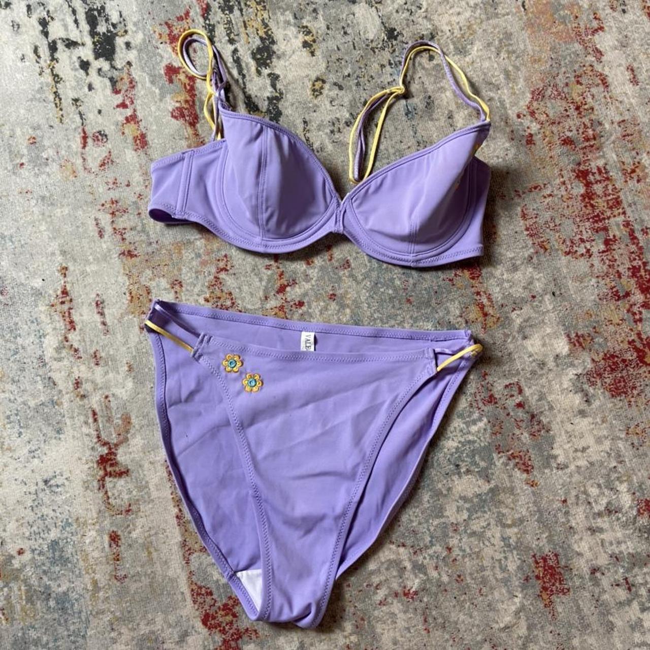 90s Lilac High Waisted Bikini W Yellow Double Straps Depop